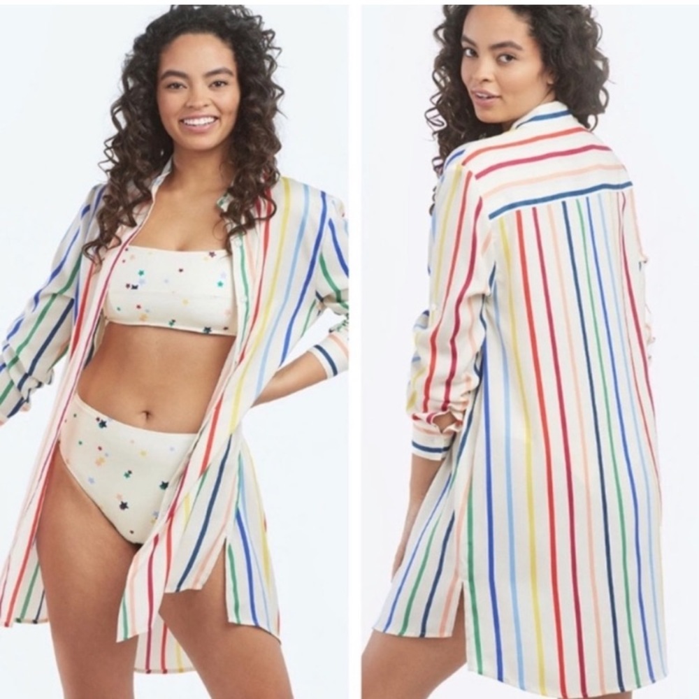 summersalt Rainbow Striped White Swim Coverup